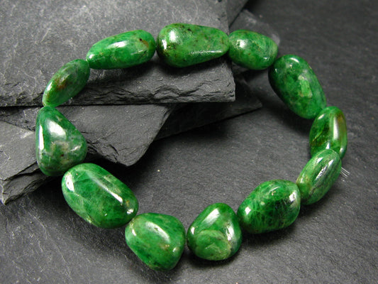 Green Garnet Tsavorite Genuine Bracelet ~ 7 Inches ~ 15mm Tumbled Beads