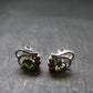 Moldavite Tektite & Red Garnet Silver Earrings from Czech Republic - 2.05 Grams