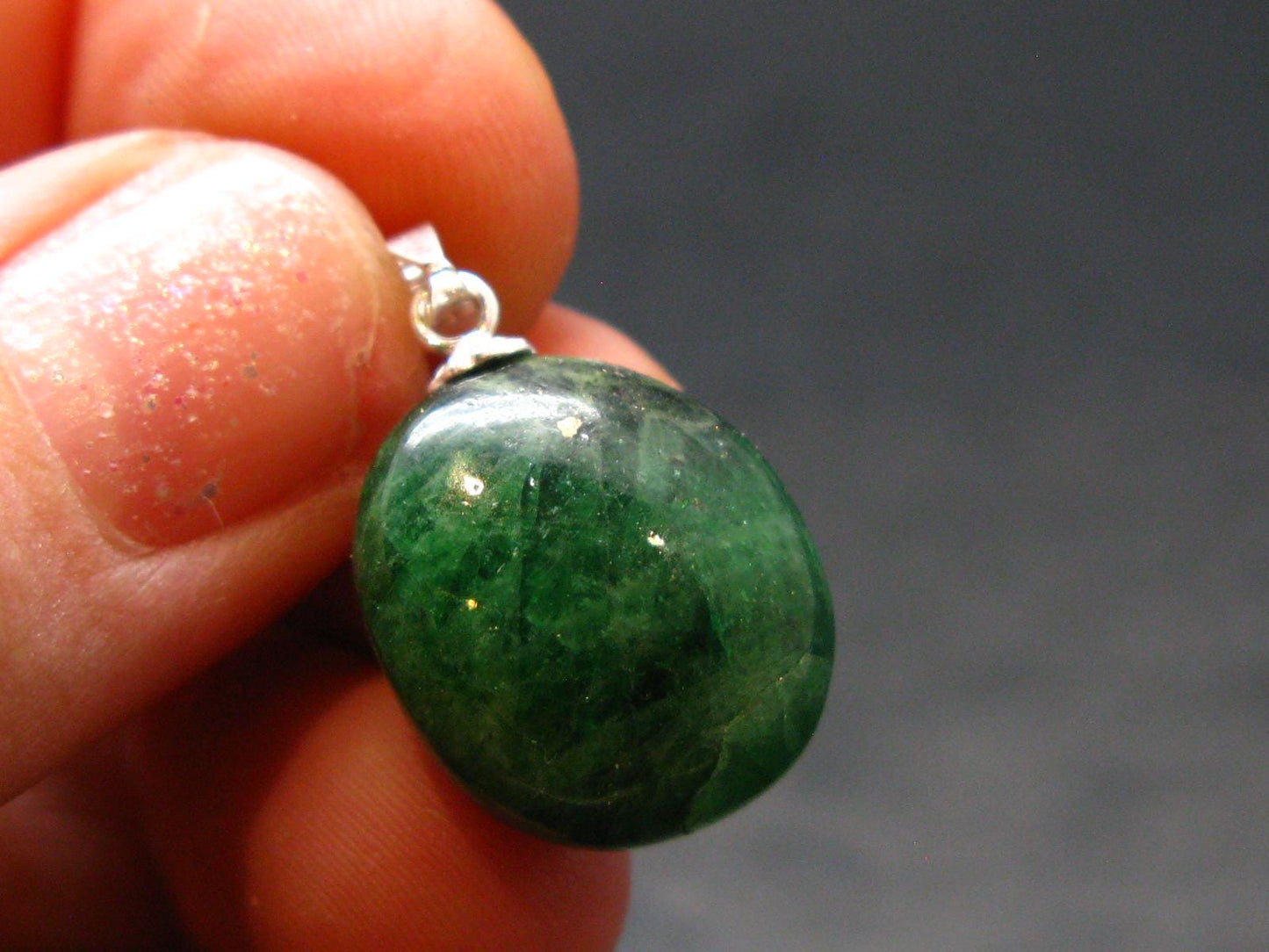 Tsavorite Gem Green Garnet Sterling Silver Pendant From Tanzania - 0.9" - 3.88 Grams