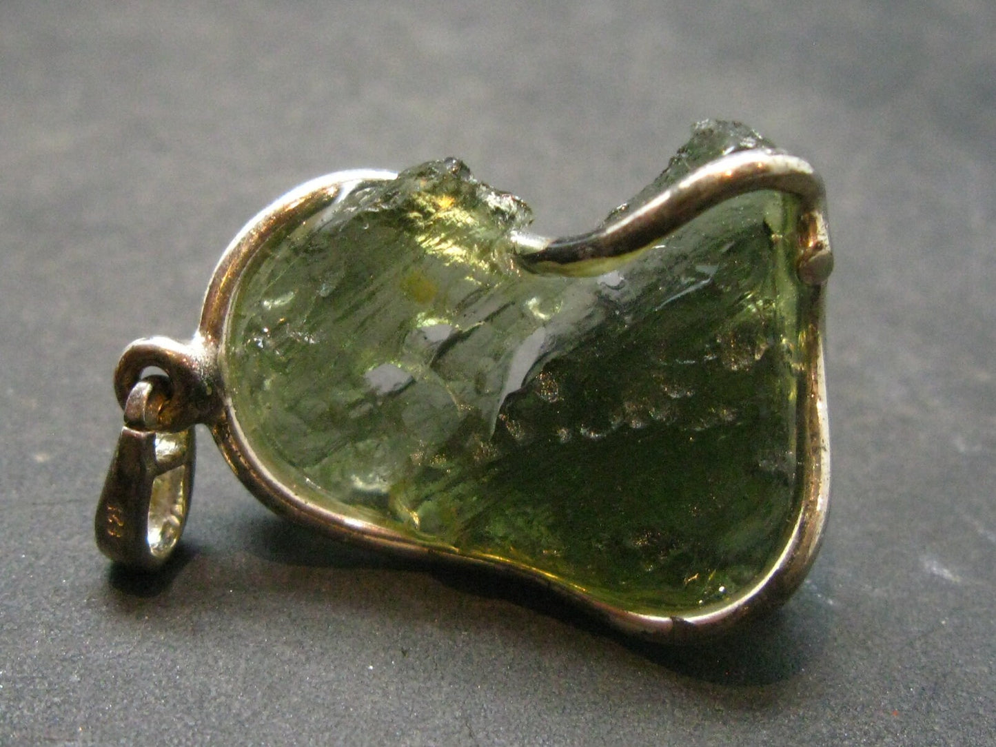 Moldavite Tektite Silver Pendant from Czech Republic - 1.4" - 5.34 Grams