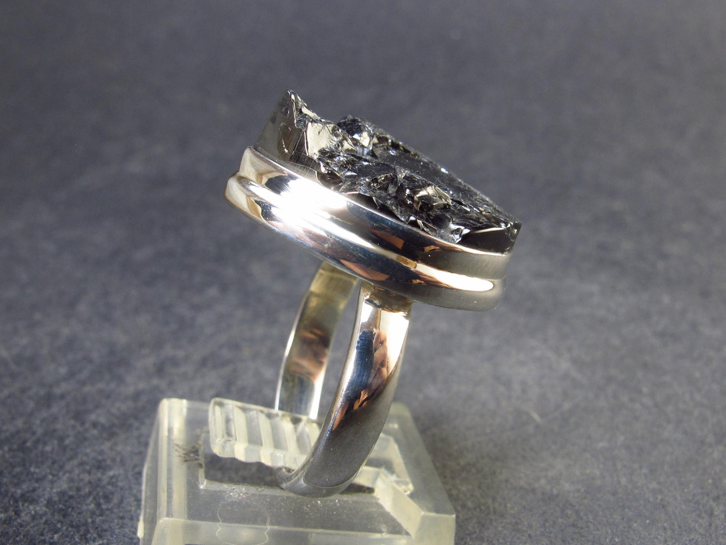 Unpolished Elite Shungite Silver Ring from Russia - Size 7 - 6.02 Grams