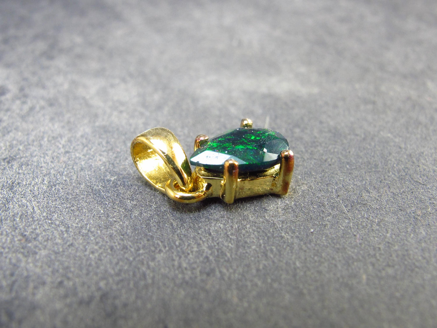 Rare Black Opal Gold Plated Silver Pendant from Australia 0.6" - 0.97 Grams