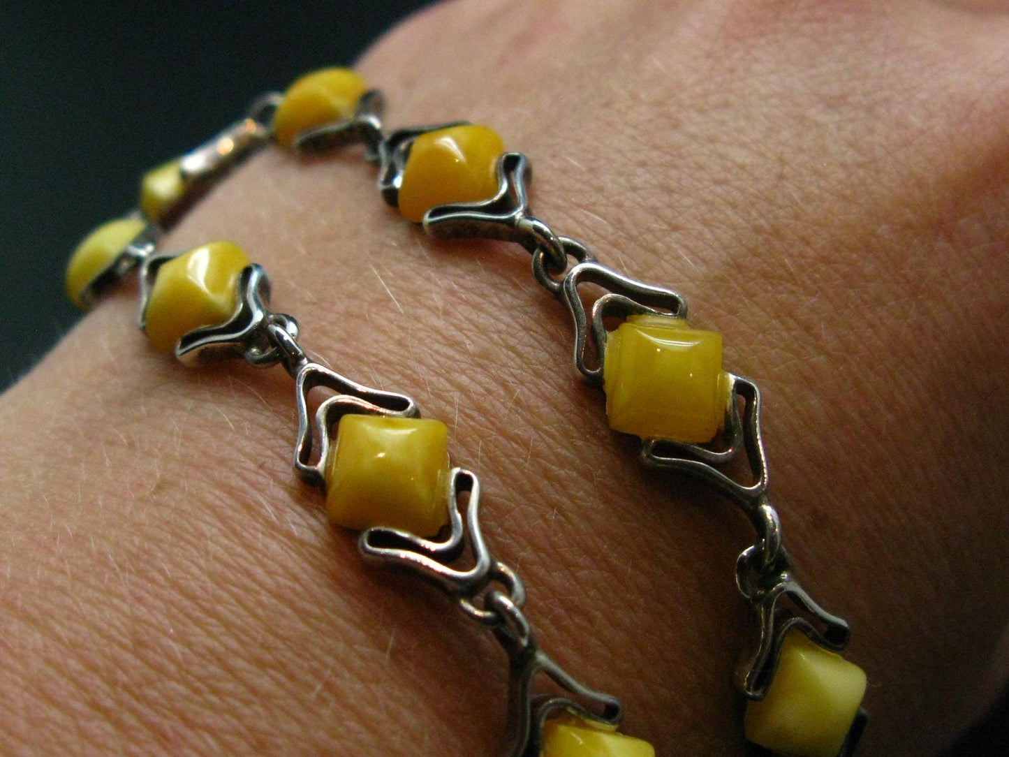 Natural Baltic Amber 925 Silver Bracelet - Size 7.5 Inches