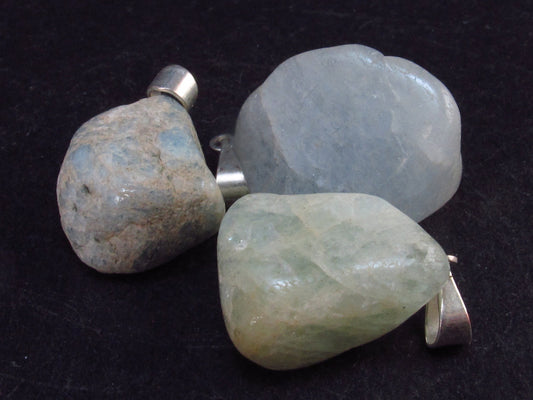 Lot of 3 Natural Tumbled Aquamarine Pendant Stone from Brazil
