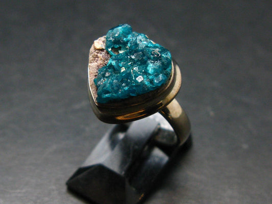 Emerald Green Dioptase Crystal Silver Ring from Congo - 5.49 Grams - Size 7