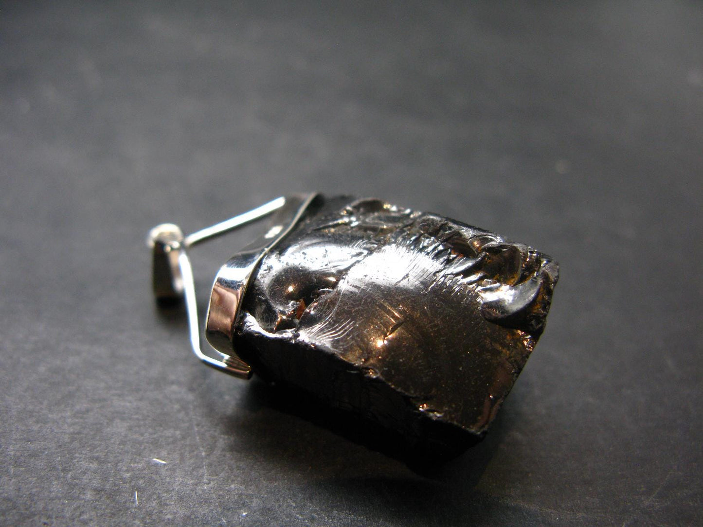 Unpolished Elite Shungite Silver Pendant from Russia - 1.8" - 9.74 Grams