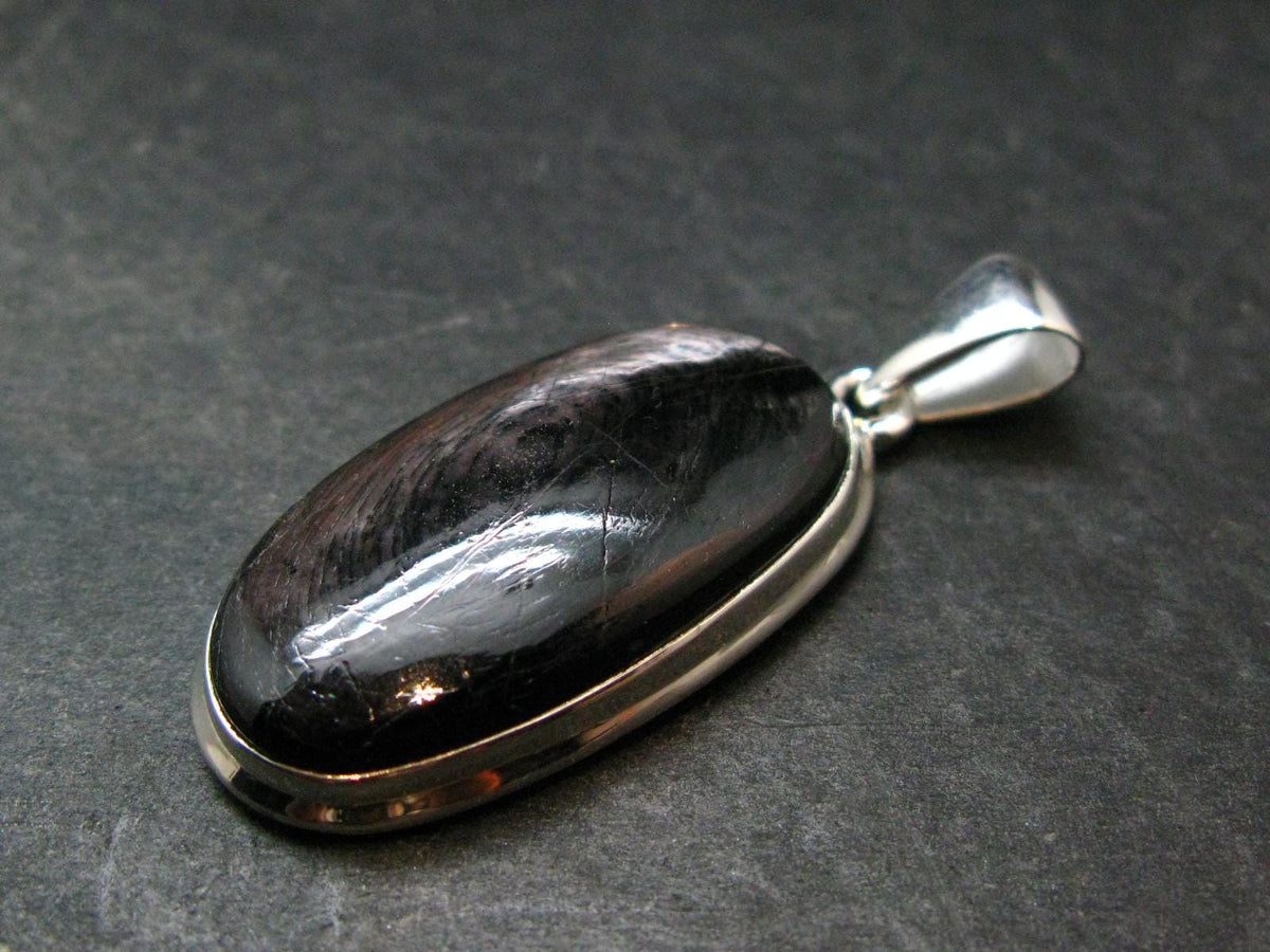 Tumbled Hypersthene Silver Plated Pendant From Canada - 1.8" - 10.0 Grams
