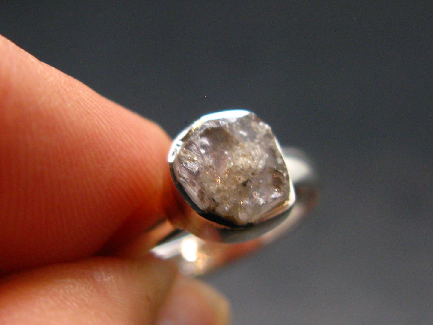 Gray Herderite Silver Ring from Africa - Size 6 - 1.77 Grams