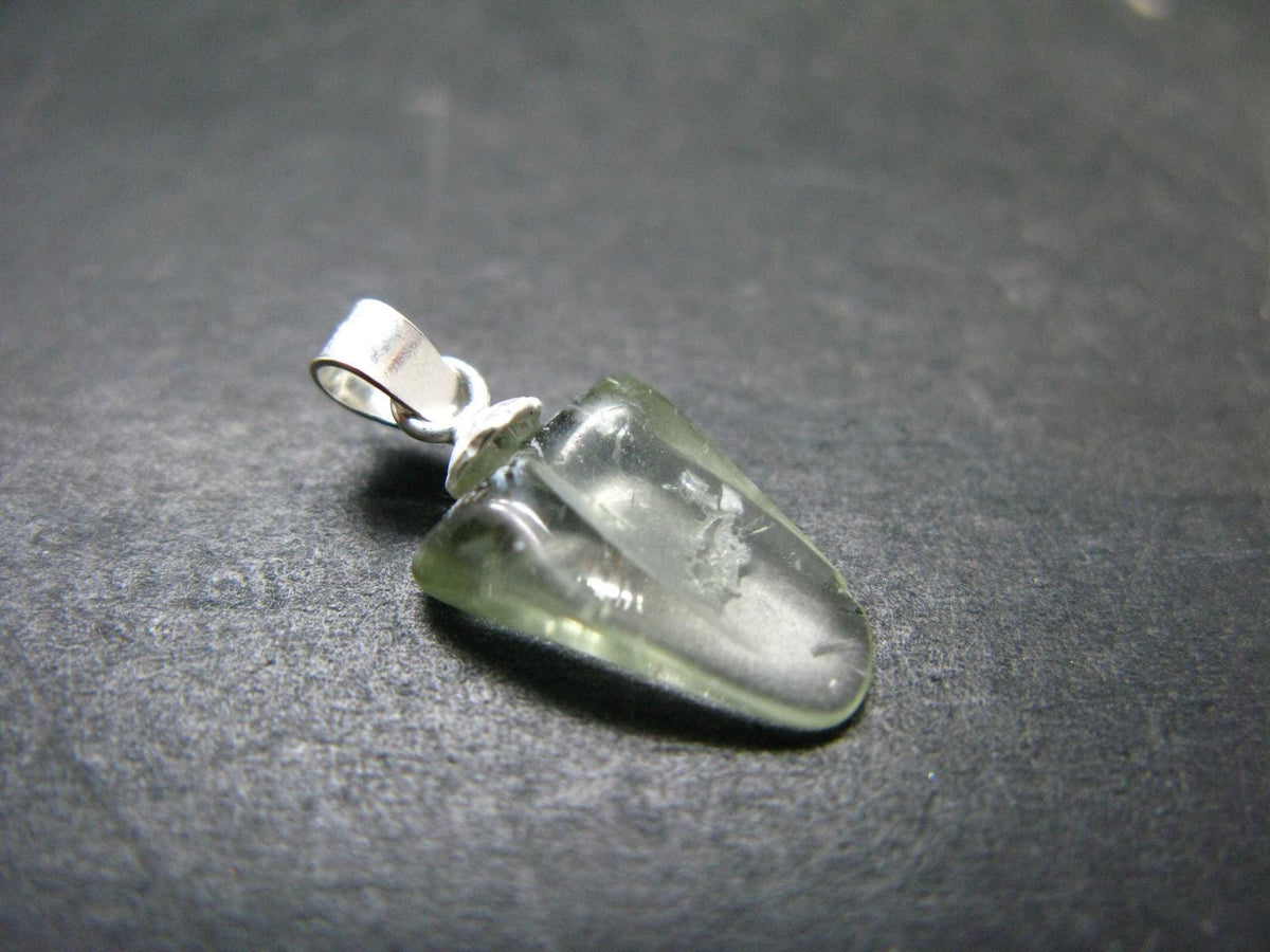 Green Herderite Tumbled Silver Pendant From Pakistan - 0.8" - 0.73 Grams