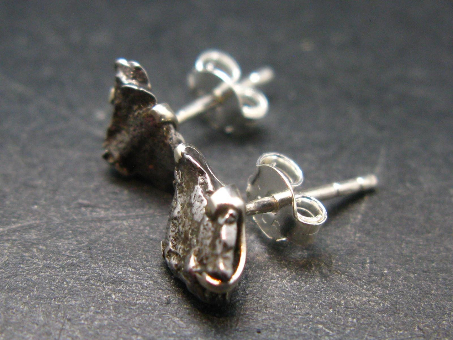 Raw Campo Del Cielo Meteorite Stud Earrings In Silver From Argentina