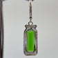 Green Helenite Emerald Cut Earrings – Halo Sterling Silver Dangle Earrings