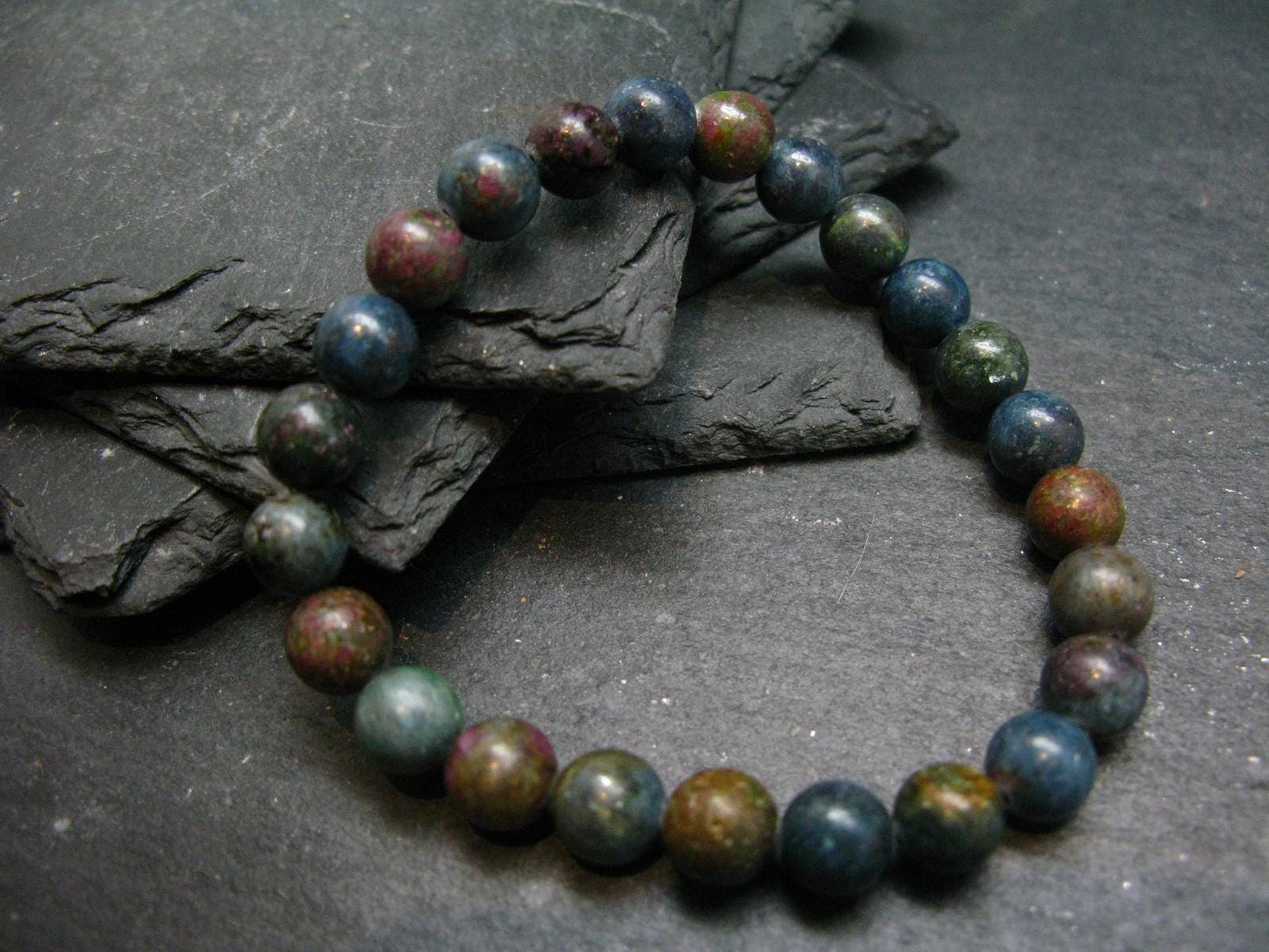 Ruby in Kyanite Genuine Bracelet ~ 7 Inches ~ 8mm Round Beads