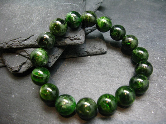 Chrome Diopside Genuine Bracelet ~ 7.5 Inches ~ 13mm Round Beads