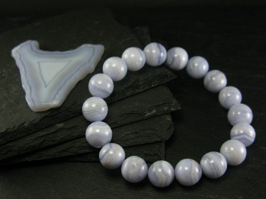 Blue Lace Agate Genuine Bracelet ~ 7 Inches ~ 12mm Round Beads