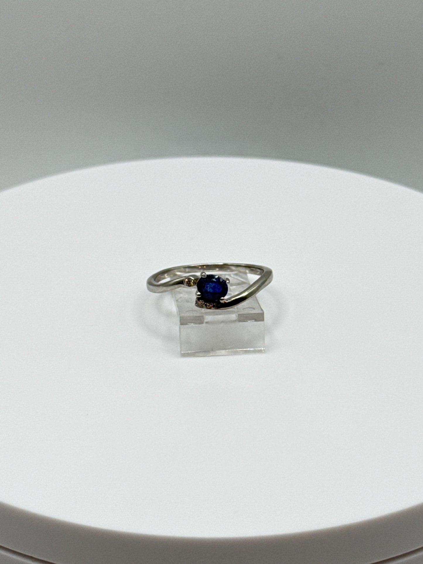 Blue Sapphire Bypass Ring: Sterling Silver September Birthstone, Size 8