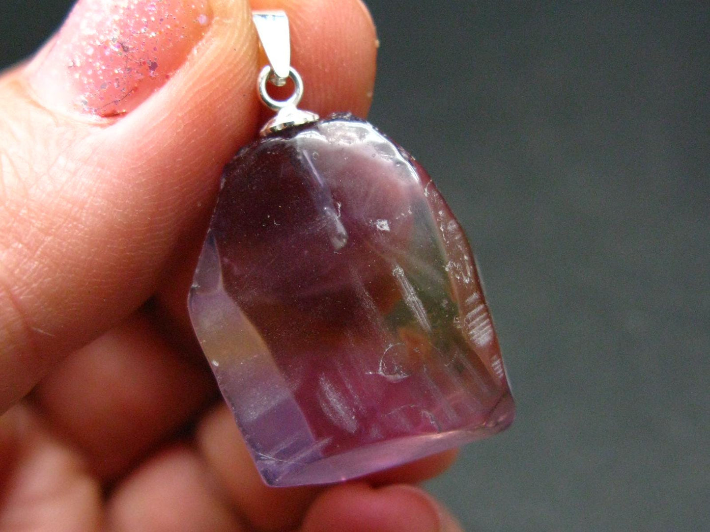 Stunning Natural Gem Ametrine Crystal Silver Pendant From Bolivia - 1.1" - 5.13 Grams