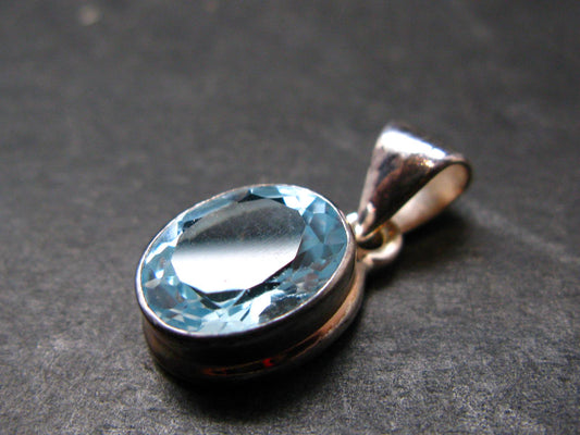 Blue Topaz Sterling Silver Pendant From Brazil - 0.8" - 2.72 Grams