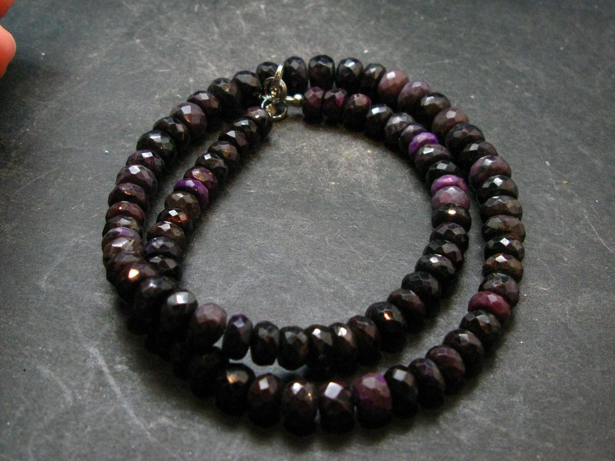 Purple Sugilite Rondelle Faceted Beads Necklace From South Africa - 18" - 52.91 Grams