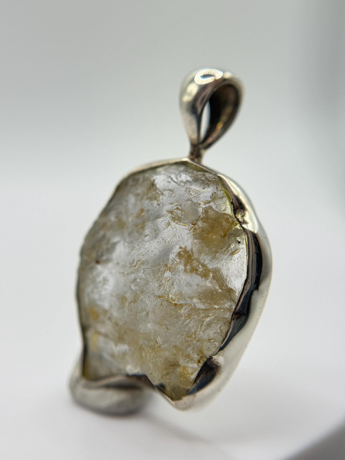 Raw Herderite Pendant – Natural Crystal in Sterling Silver Setting - 3.90g