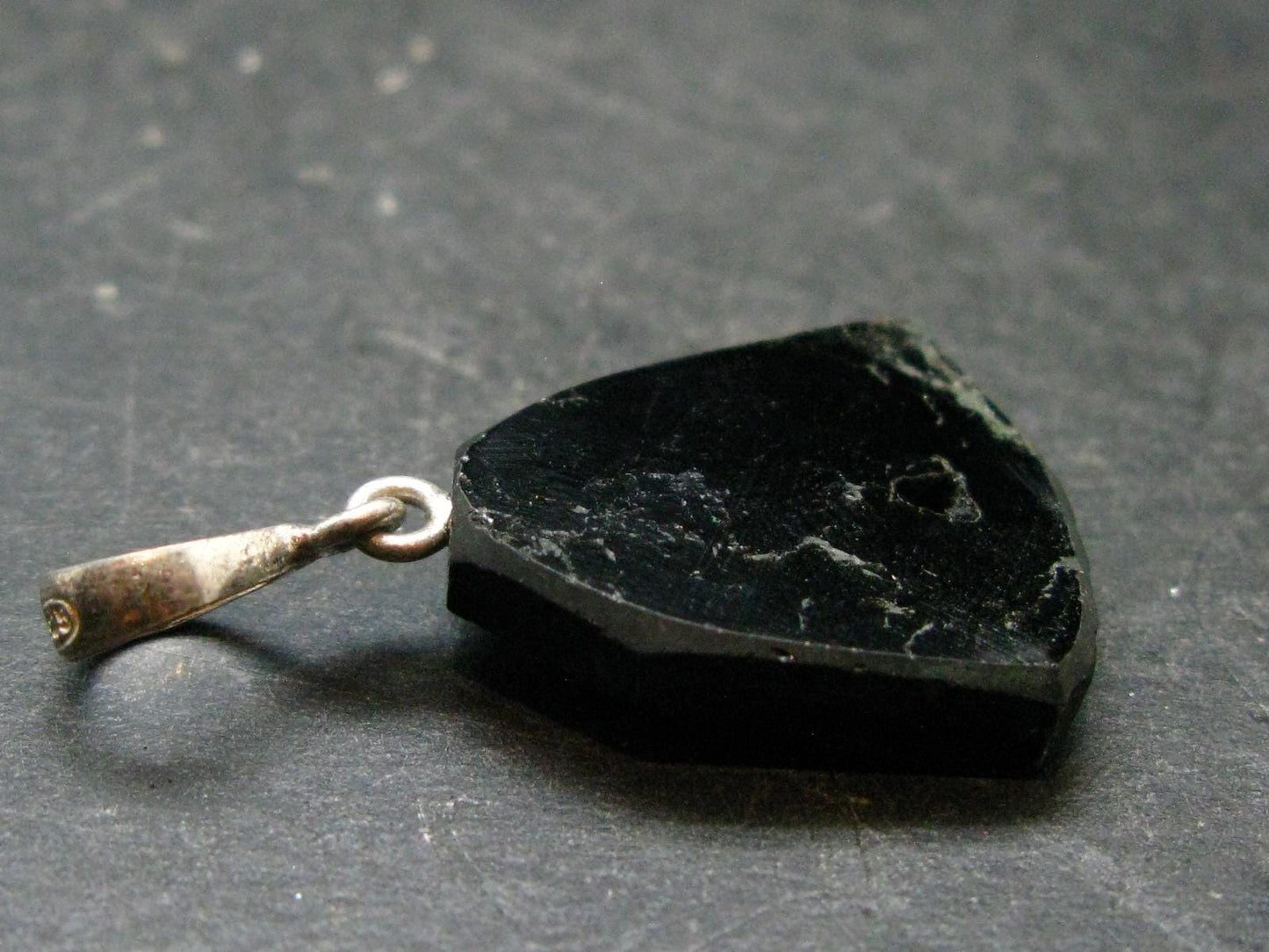 Black Tourmaline Schorl Silver Pendant From Brazil - 1.3" - 4.48 Grams