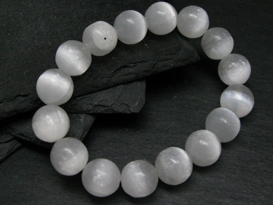 Selenite Genuine Bracelet ~ 7 Inches ~ 12mm Round Beads