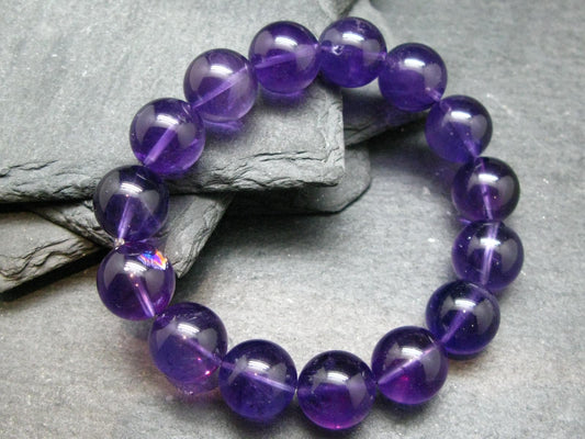 AAA Grade Amethyst Gem Genuine Bracelet ~ 7 Inches ~ 12mm Round Beads