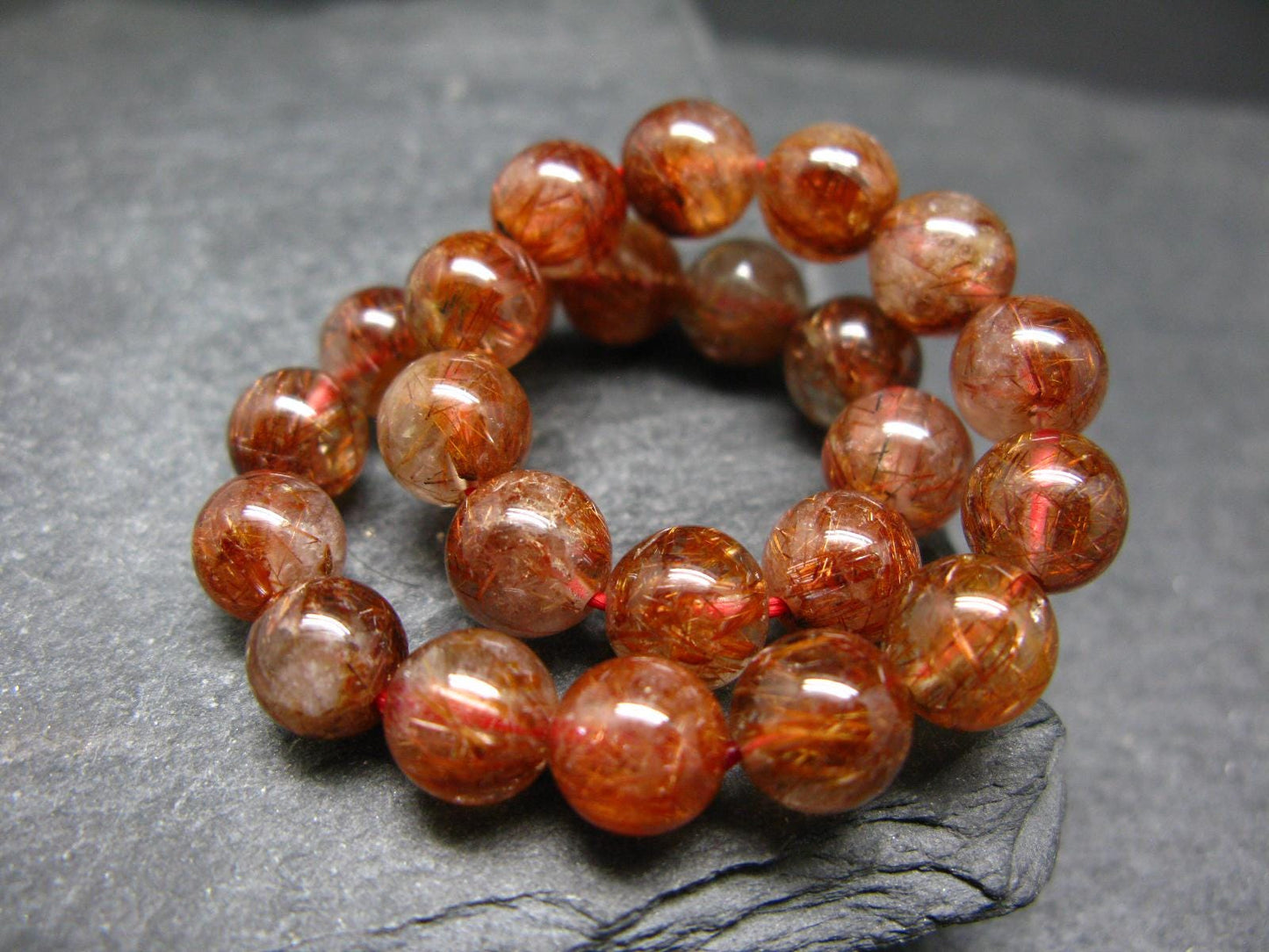 Red Rutilated Quartz Genuine Bracelet ~ 7 Inches ~ 8mm Round Beads