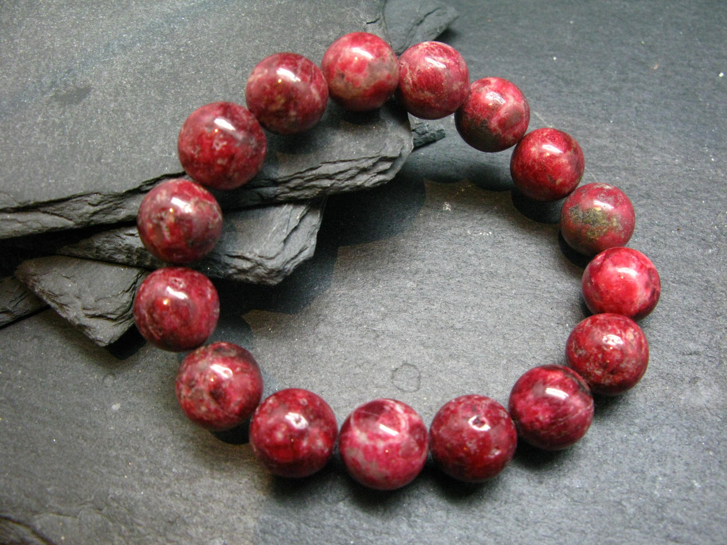 Thulite Genuine Bracelet ~ 7 Inches ~ 12mm Round Beads