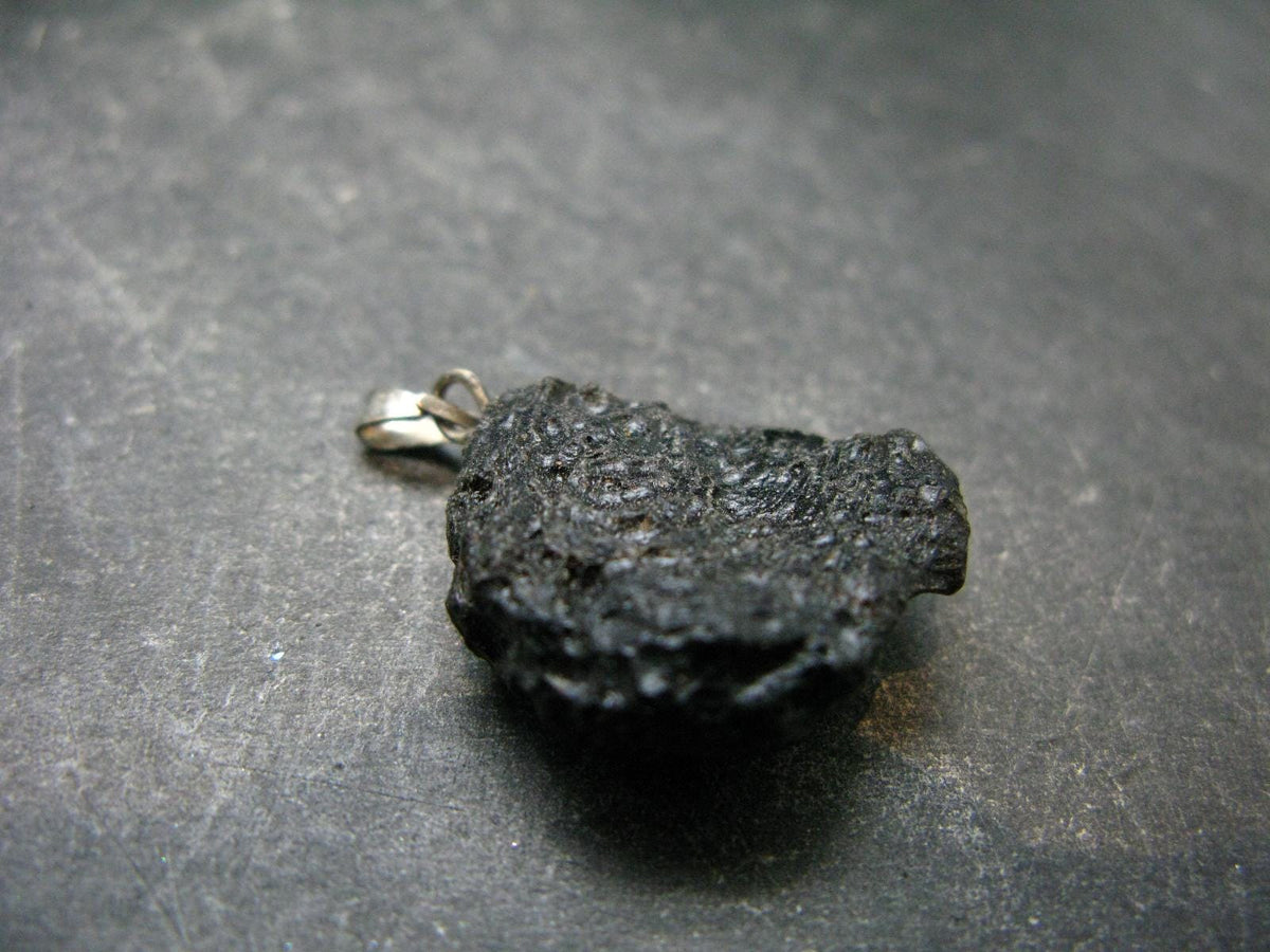 Tibetan Black Tektite Silver Pendant From Tibet - 1.2" - 4.60 Grams