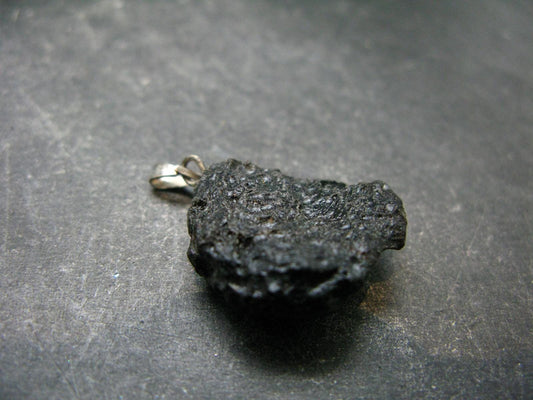 Tibetan Black Tektite Silver Pendant From Tibet - 1.2" - 4.60 Grams