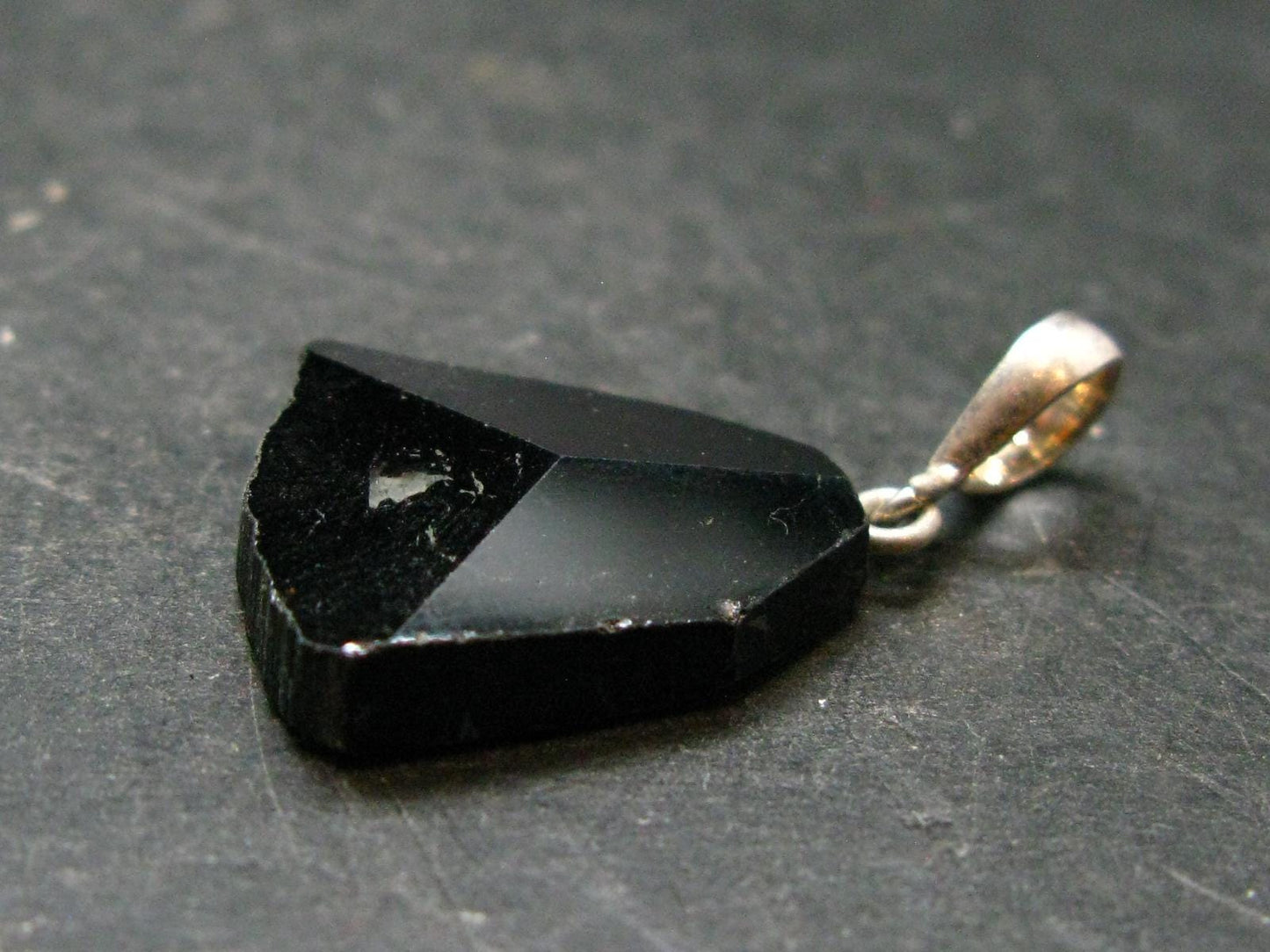 Black Tourmaline Schorl Silver Pendant From Brazil - 1.3" - 4.48 Grams