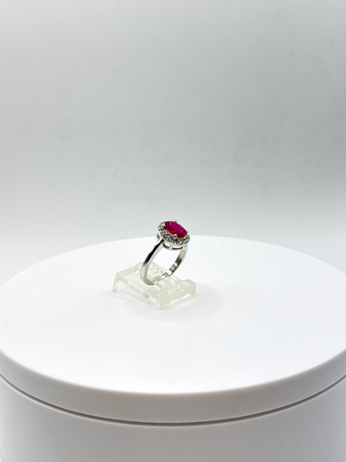 Ruby Halo Ring | Natural Ruby in Sterling Silver | July Birthstone Jewelry - Size 5.5