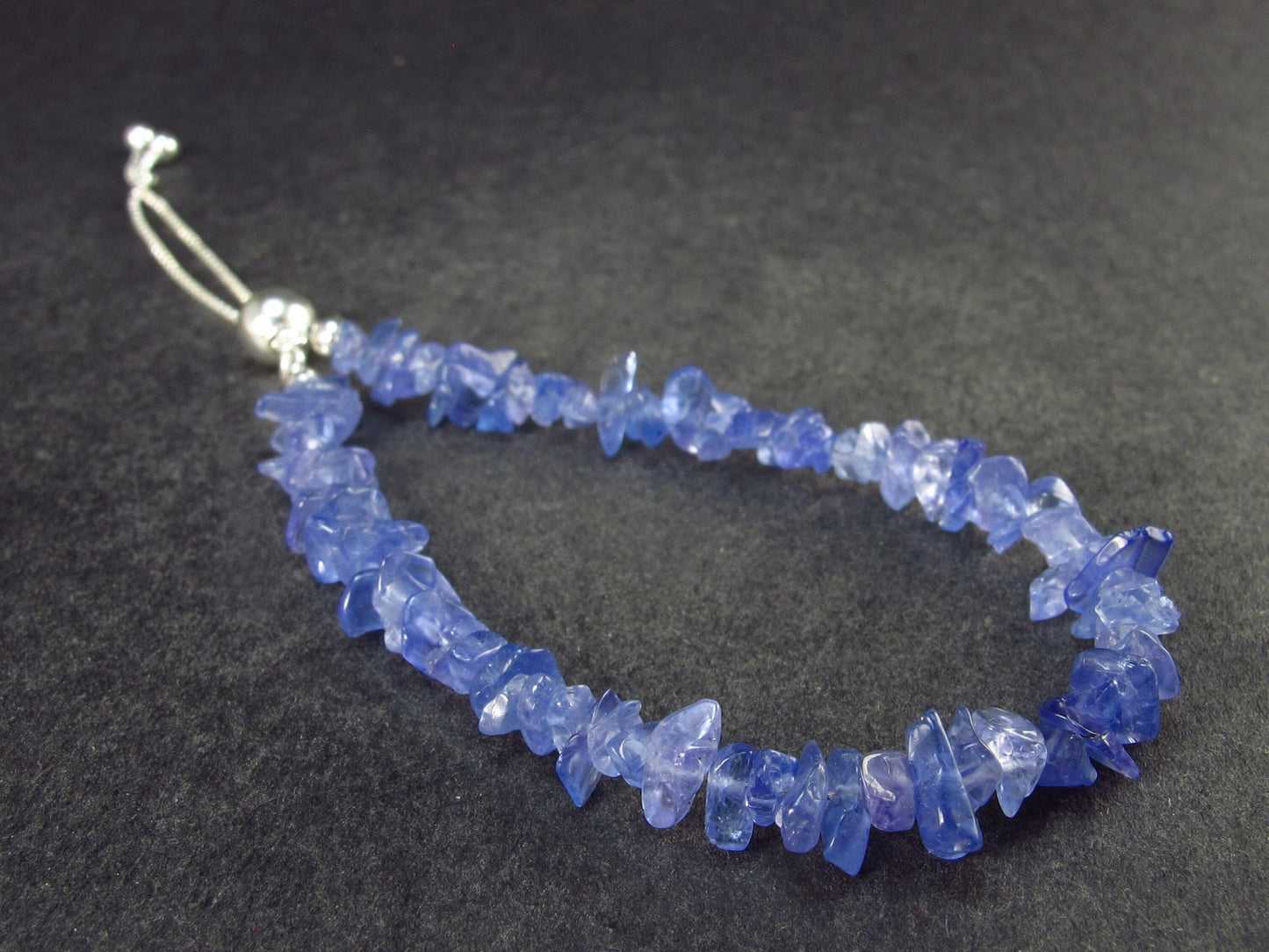 Natural Tumbled Tanzanite Zoisite Bead Silver Bracelet from Tanzania - Size Adjustable - 5.25 Grams