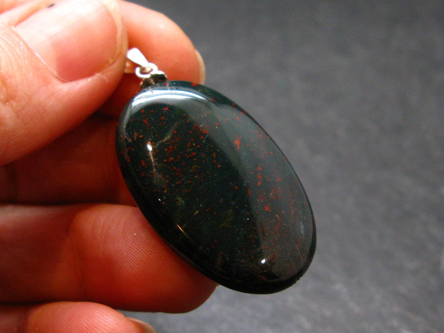 Bloodstone Silver Pendant From India - 1.5" - 5.45 Grams