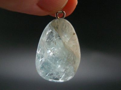 Aquamarine Gem Sterling Silver Pendant From Brazil - 1.3" - 4.52 Grams