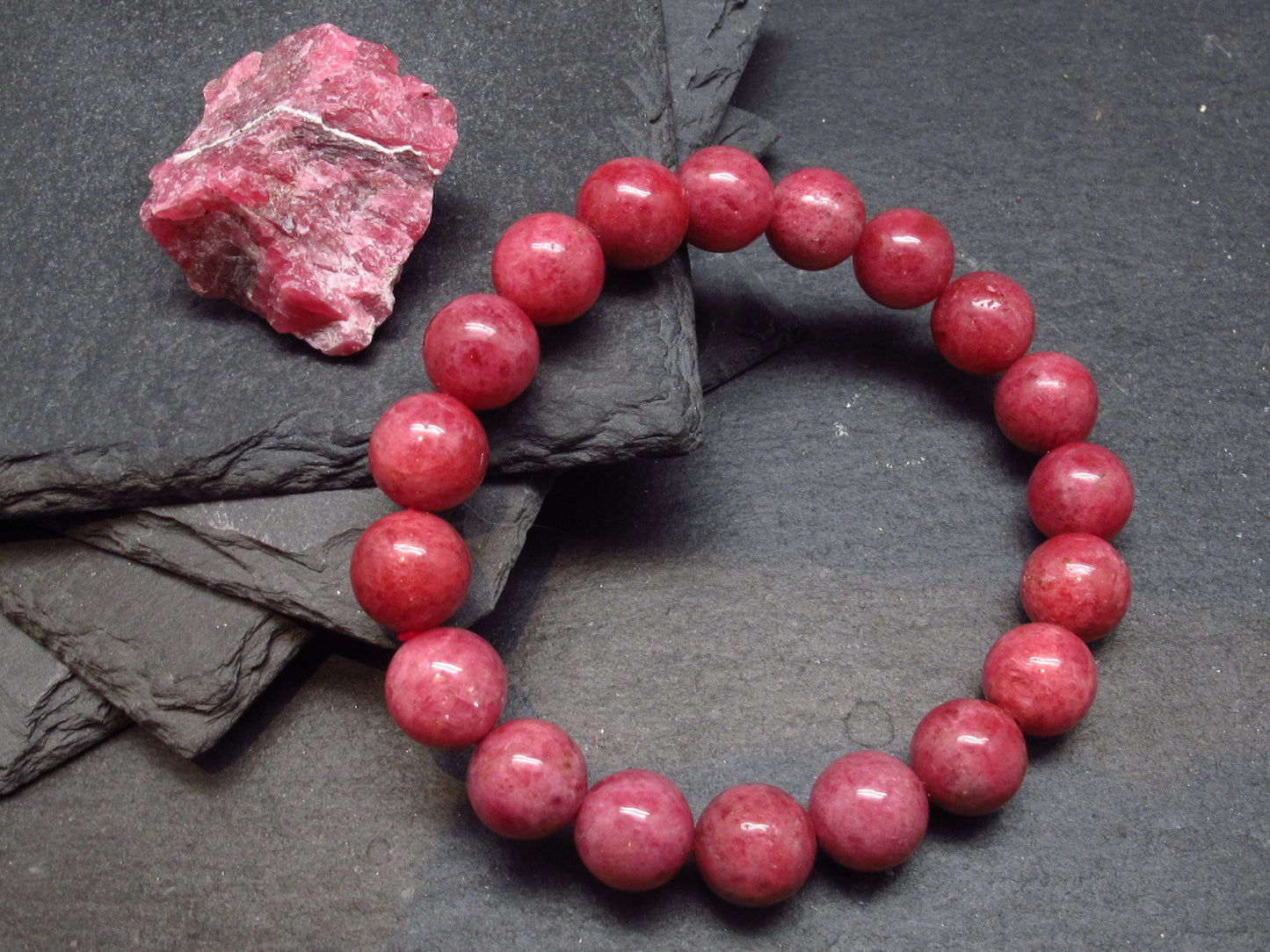 Rhodonite Gem Genuine Bracelet ~ 7 Inches ~ 10mm Round Beads