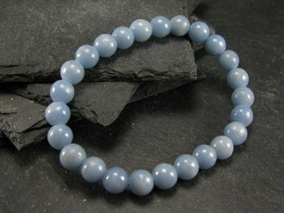 Angelite Anhydrite Genuine Bracelet ~ 7 Inches ~ 8mm Round Beads