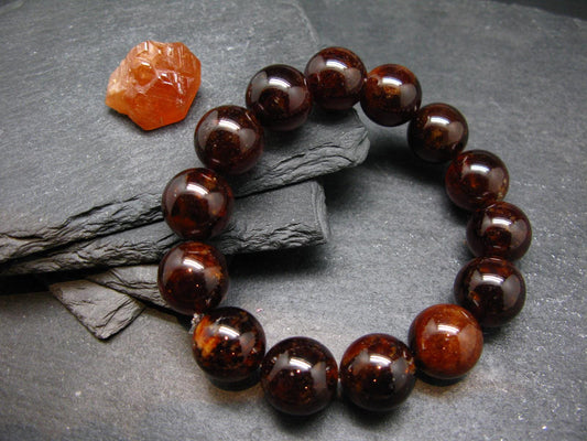 Gem Garnet Hessonite Genuine Bracelet ~ 7.5 Inches ~ 15mm Round Beads