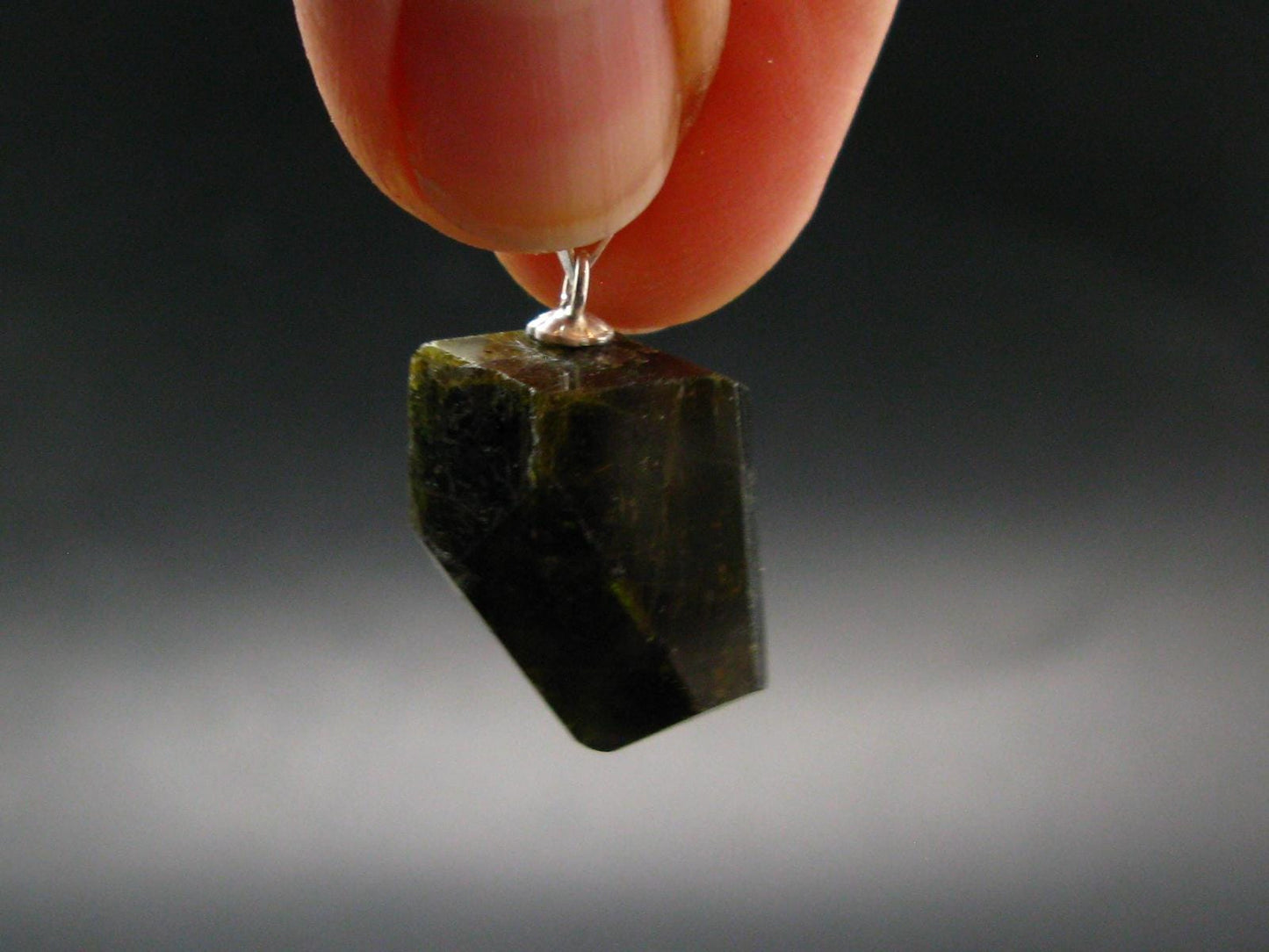 Nice Rare Terminated Epidote Crystal Silver Pendant From Peru - 1.0" - 6.07 Grams