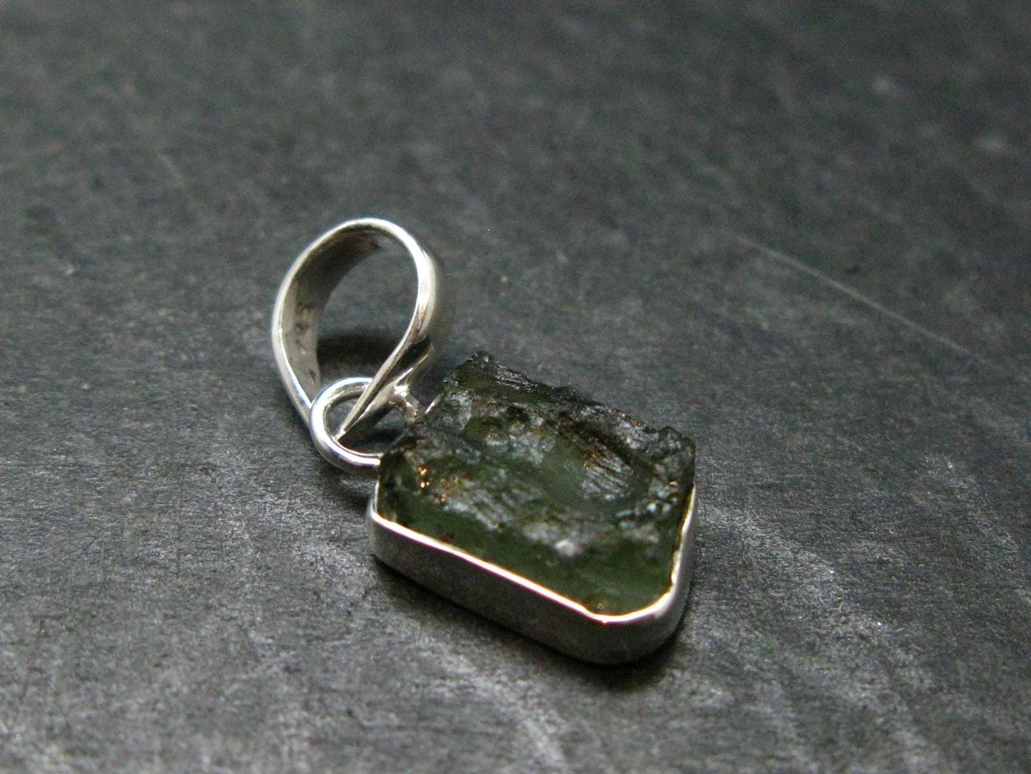 Moldavite Tektite Silver Pendant from Czech Republic - 0.9" - 1.31 Grams