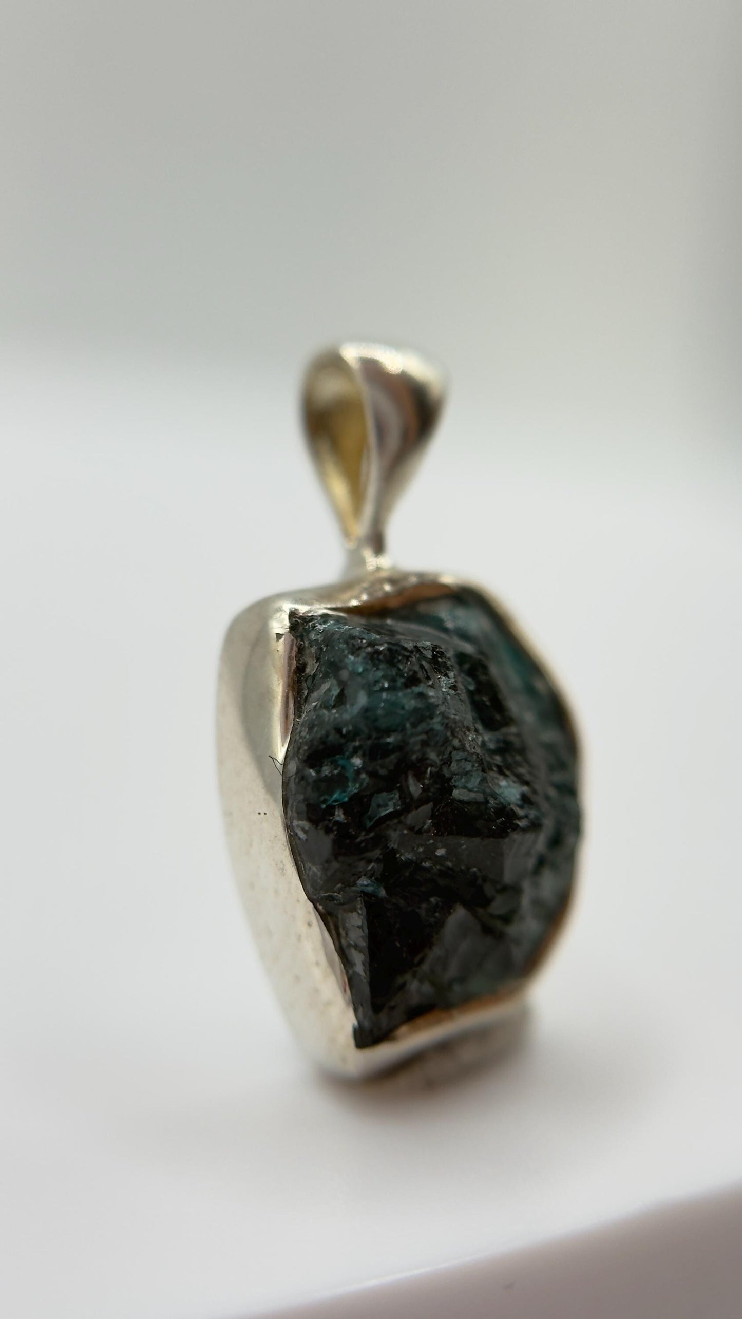 Raw Grandidierite Crystal Pendant Blue Green Gemstone Silver Necklace Rare Stone Jewelry Gift