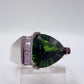 Green Helenite Pear Cut Ring – Sterling Silver Statement Gemstone Ring with Accent Stones