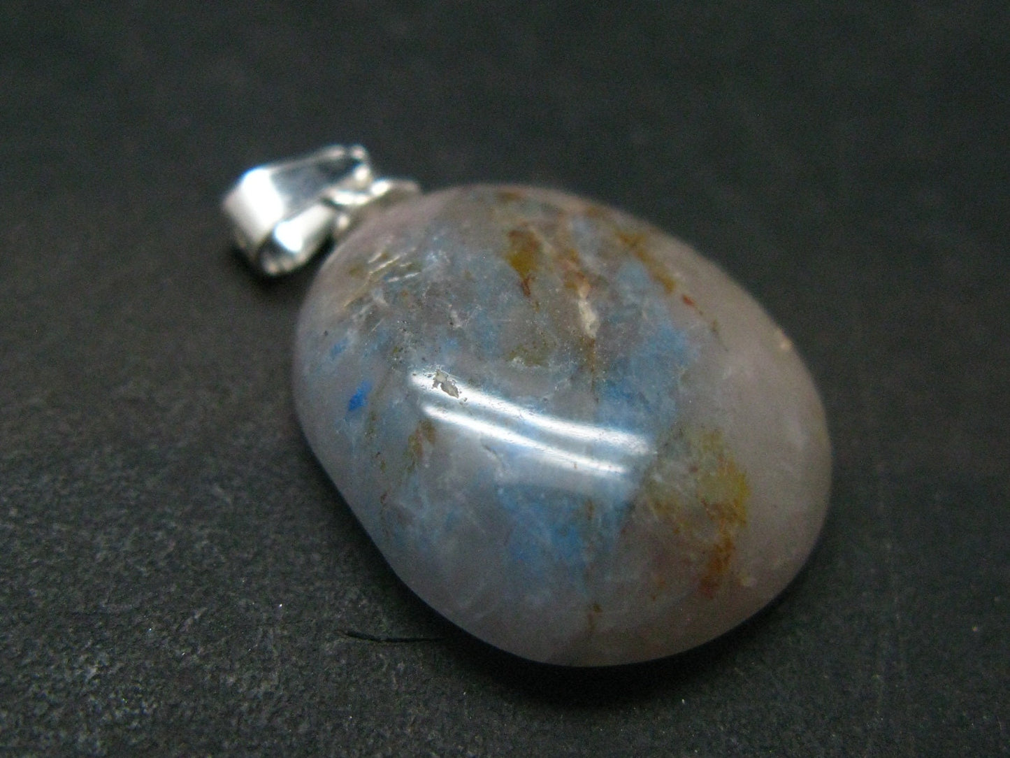 Papagoite in Quartz Cabochon Silver Pendant from S. Africa - 1.1" - 3.07 Grams