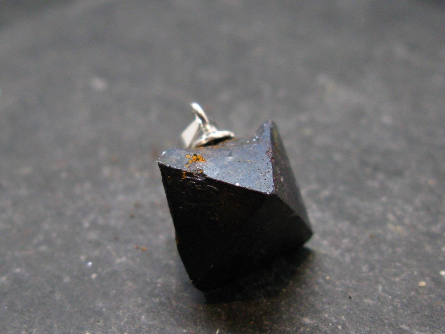 Metallic Silver Black Cuprite Sharp Octahedral Crystal Silver Pendant From Russia - 5.06 Grams