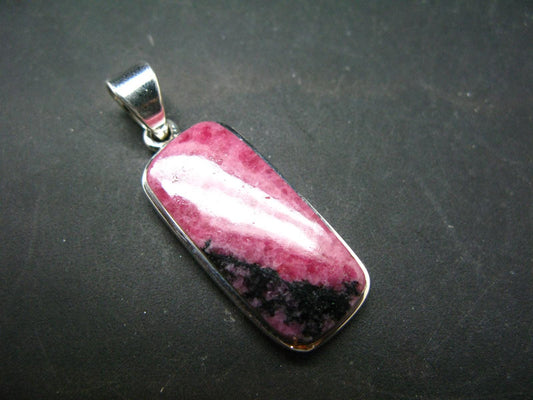 Vivid Juice Carmine Red Gem Rhodonite Silver Pendant From Brazil - 1.6" - 8.55 Grams