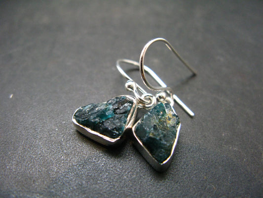 Extremely Rare Grandidierite Silver Earrings From Madagascar - 1.2"