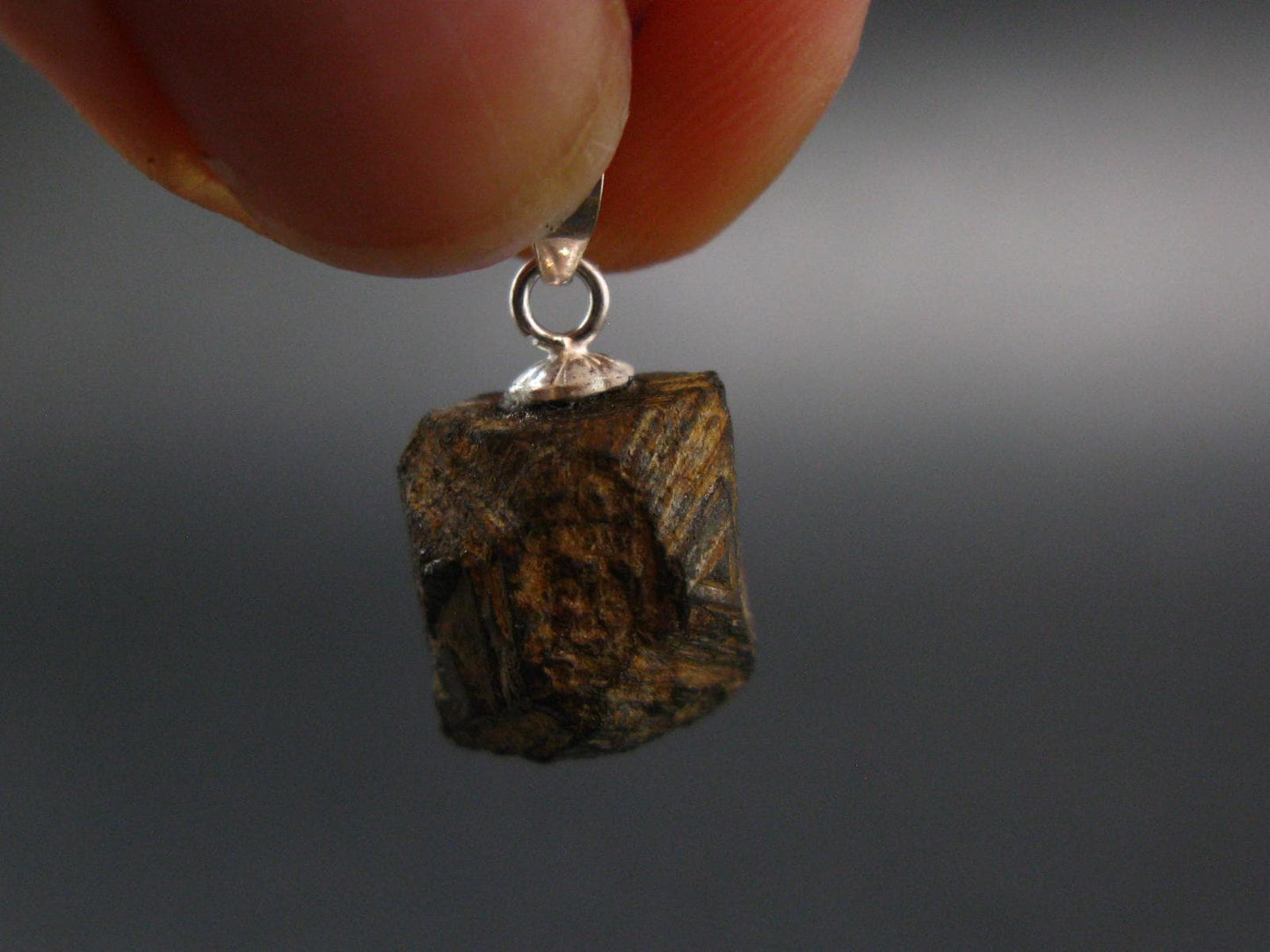 Magnetite Crystal Silver Pendant From Bolivia - 0.7" - 3.79 Grams