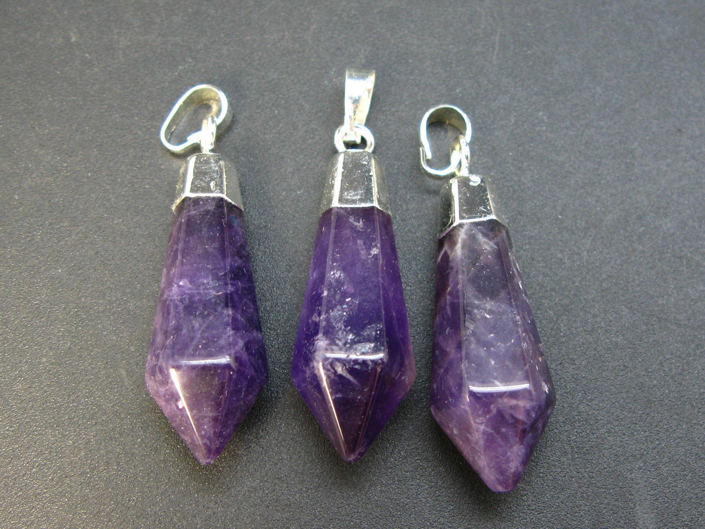 Lot of 3 Natural Diamond Shape Amethyst Pendant from Brazil