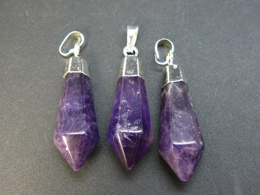 Lot of 3 Natural Diamond Shape Amethyst Pendant from Brazil