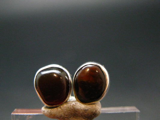 Fire Agate Stud Earrings From Mexico - 0.6" - 1.87 Grams